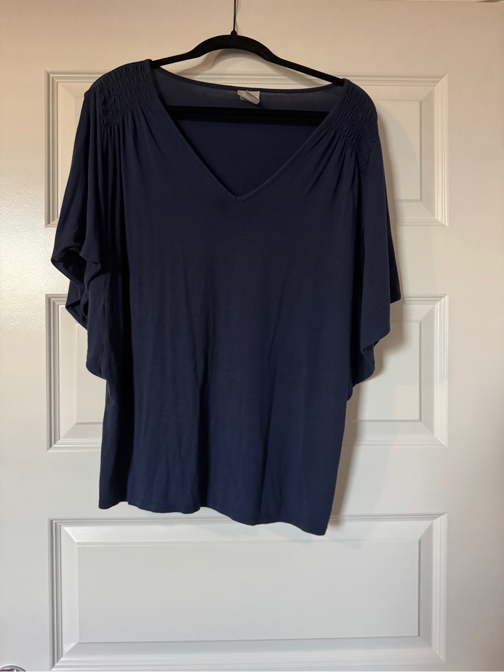 Chico’s Women's Navy V-Neck Flutter Sleeve Top